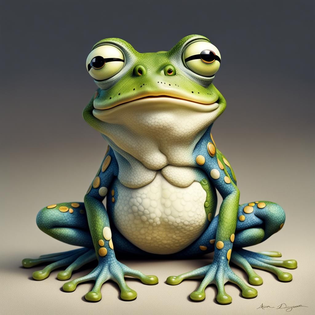 Funny Tired Frog Caricature at Night