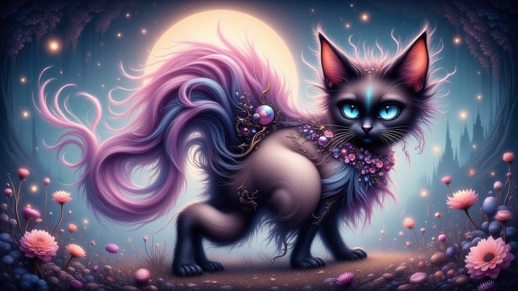 Pastel Goth Feline in Surreal Setting