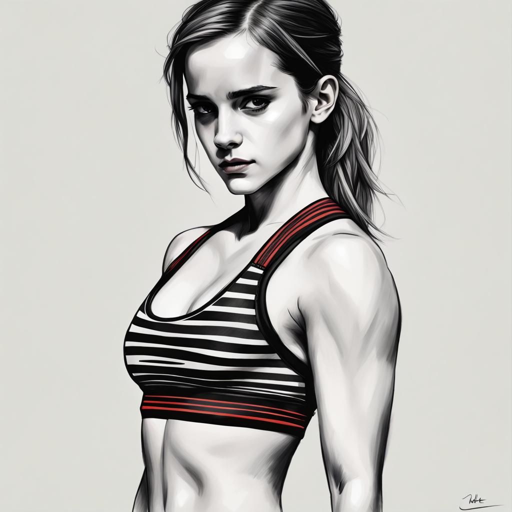 Detailed Pencil Sketch of Woman in Sports Bra