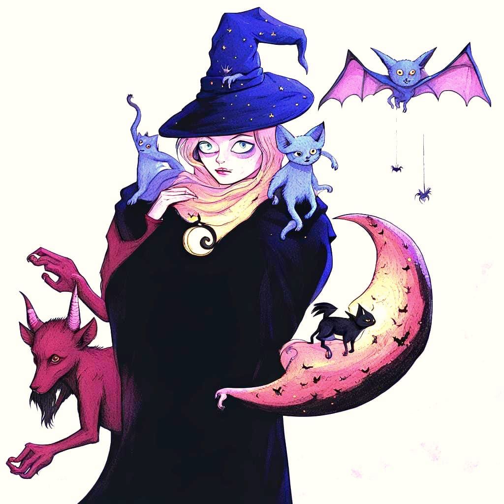 Halloween Witch with Familiar Minions