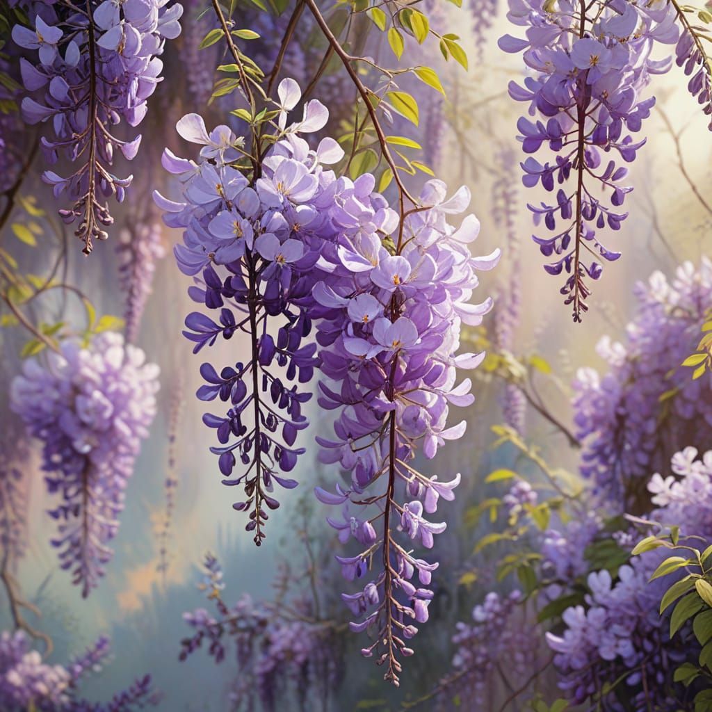 Impressionist Wisteria Flowers in Morning Light