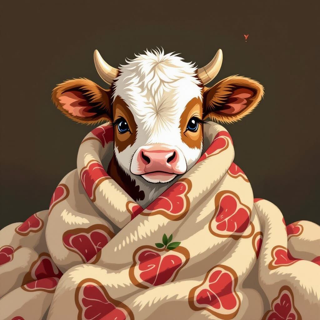 Adorable Baby Cow in Blanket, Digital Art