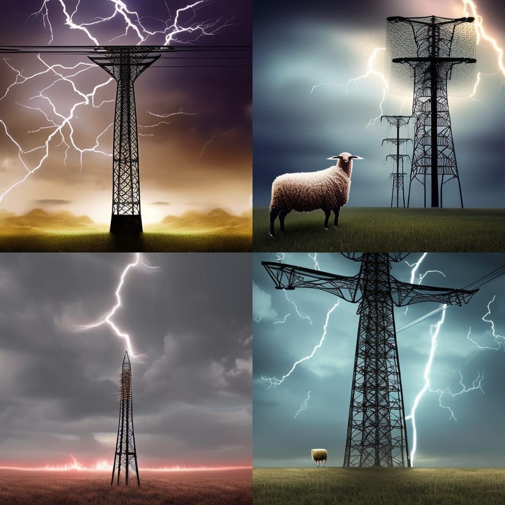 Electrified Sheep in Lightning Storm: Digital Matte Painting
