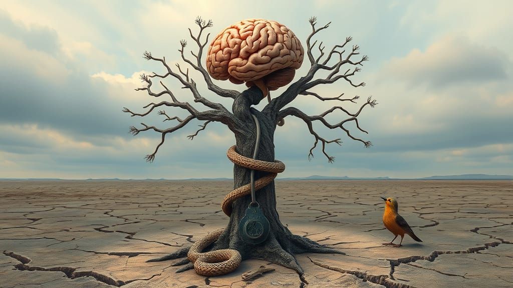 Surreal Brain Tree Connected to Outlet
