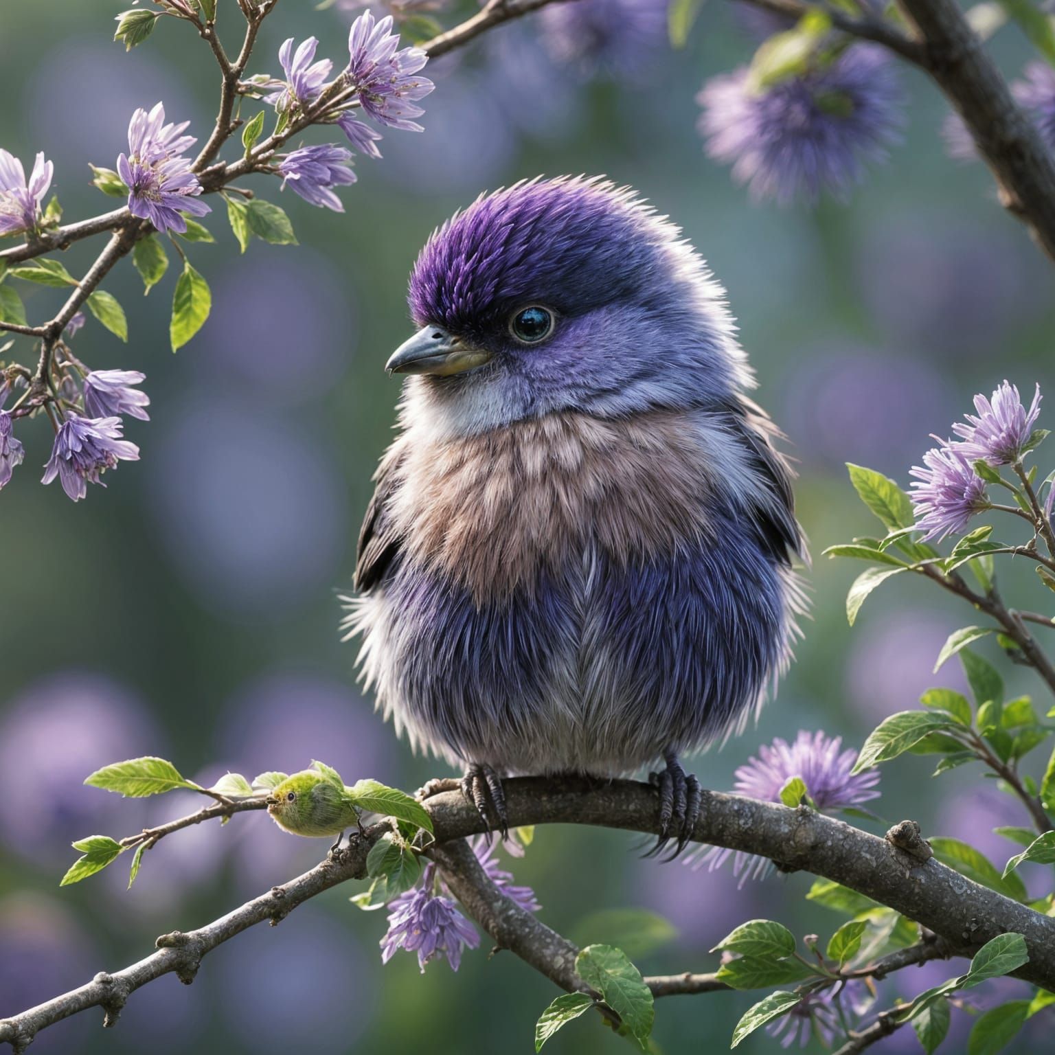 Metallic Purple Baby Bird in Forest: CGI Animation