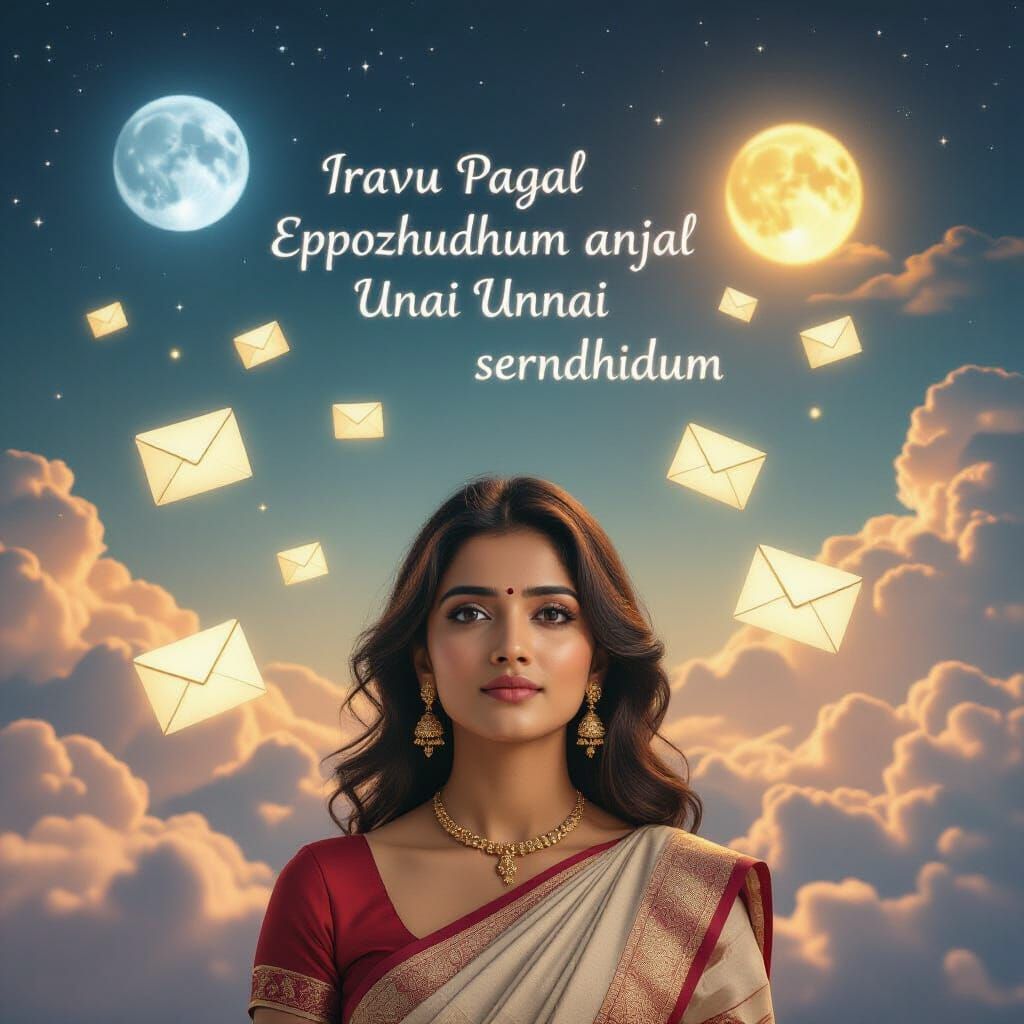 Surreal Sky: Sun, Moon, and Floating Envelopes