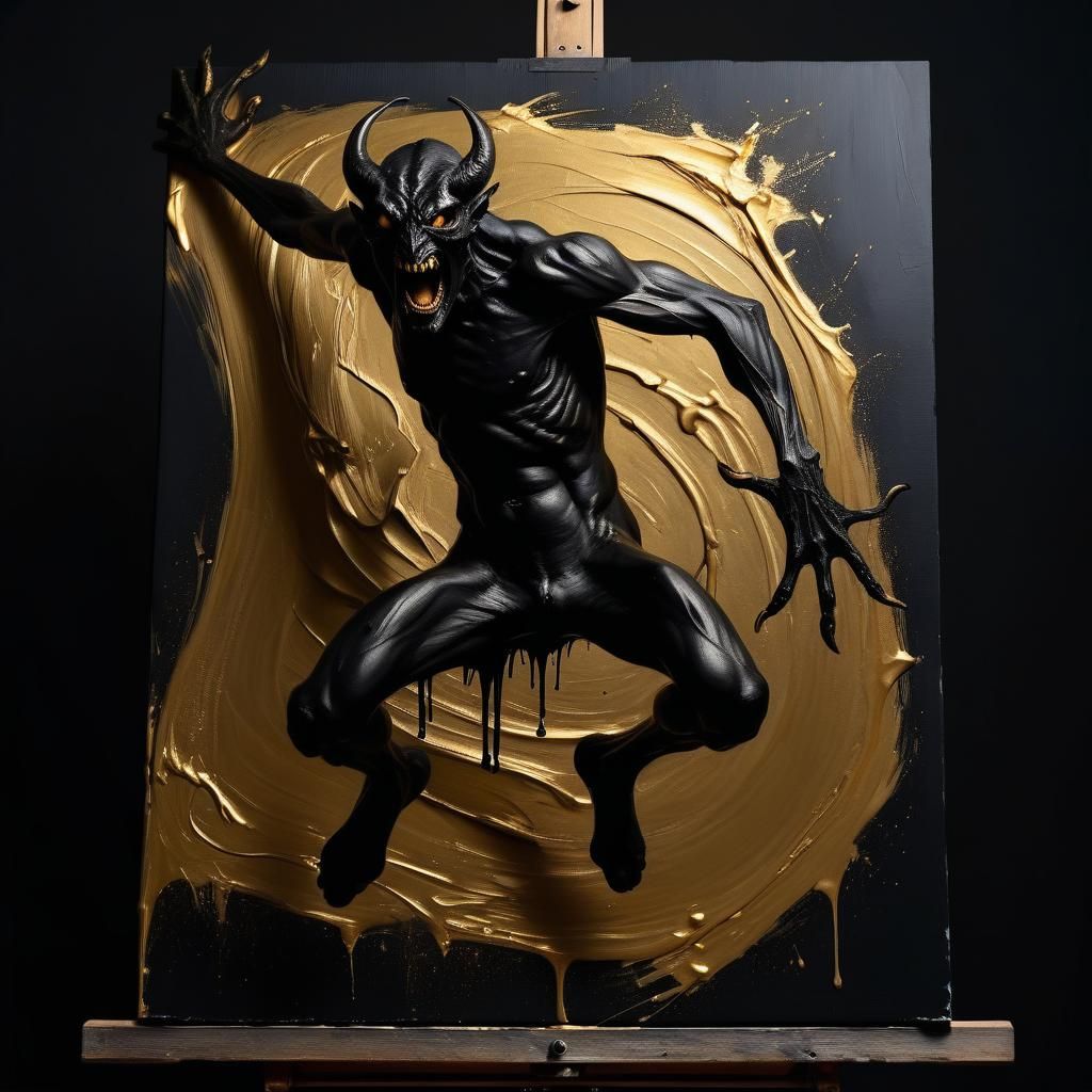 Daemon Jumps from Canvas with Golden Highlights