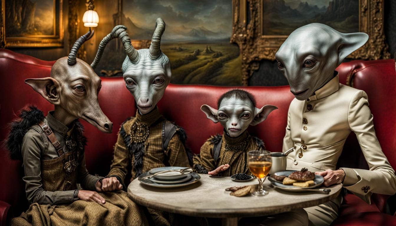Exotic Aliens Celebrate in Surreal Restaurant, Photography