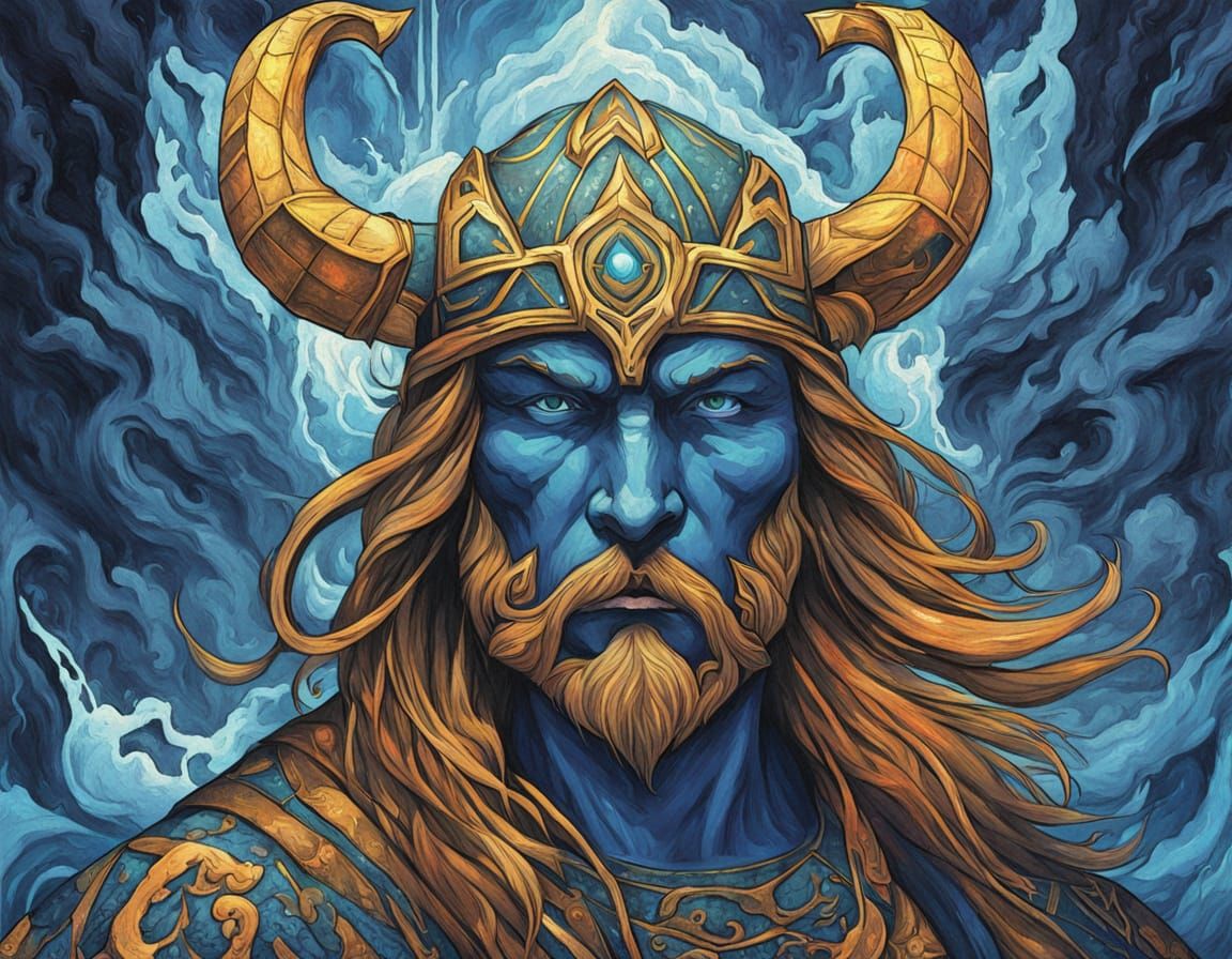 Cosmic Thunder God in Vibrant Oil Painting