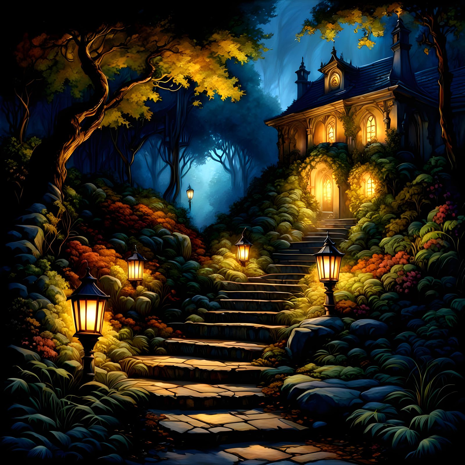 Night, art by arthur rackham, by Julie Bell, rough stone sta...