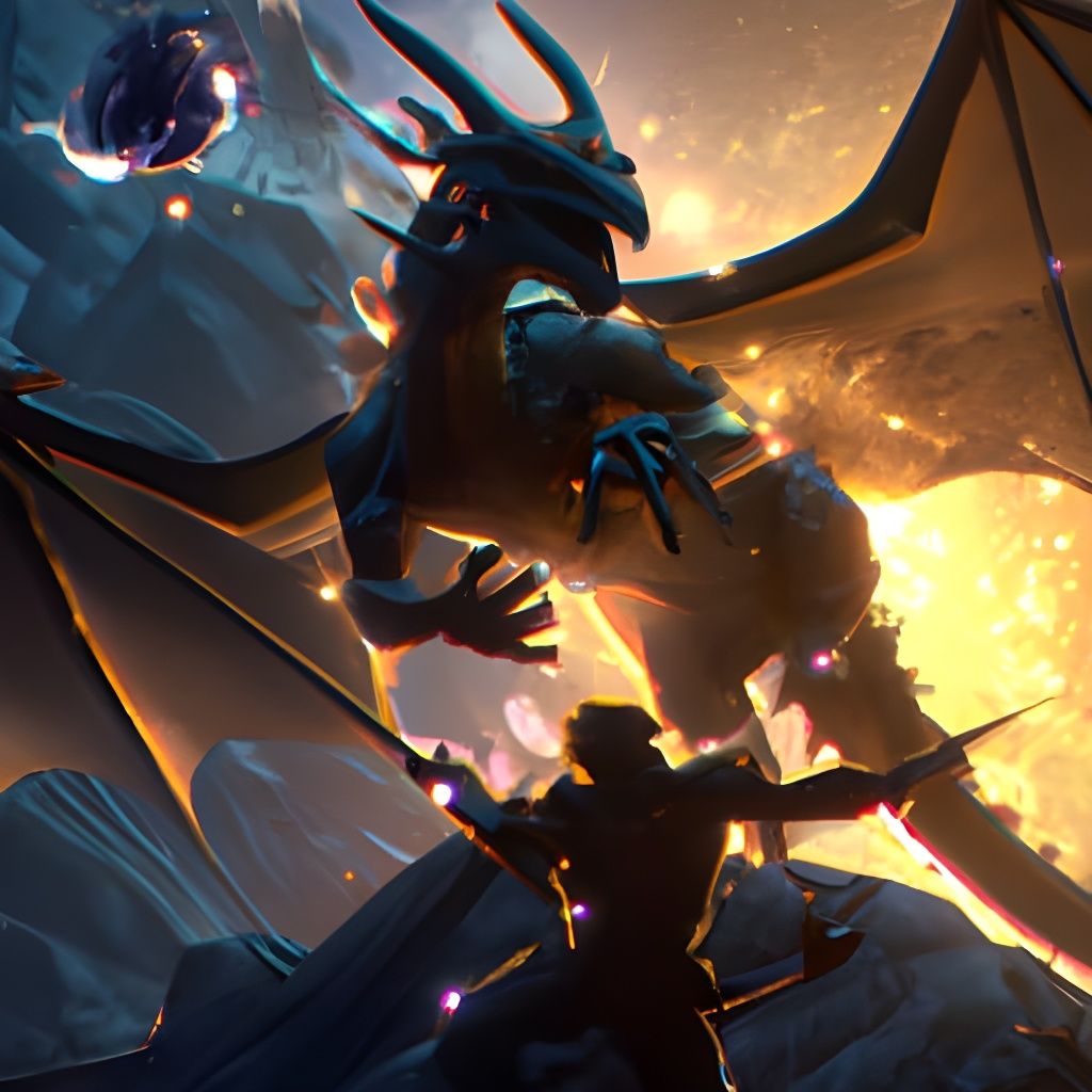 Knight and Dragon Fight in Dark Fantasy Style