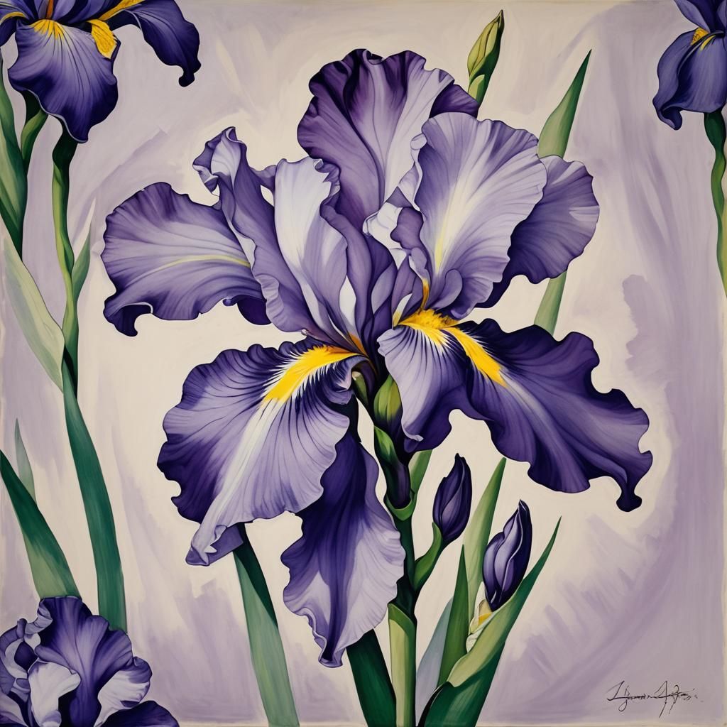 Lavender Iris Flower in O'Keeffe Style