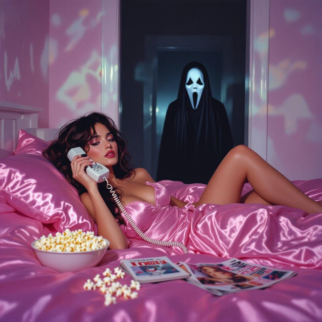 Y2K Dreamy Portrait With Retro Phone and Ghostface