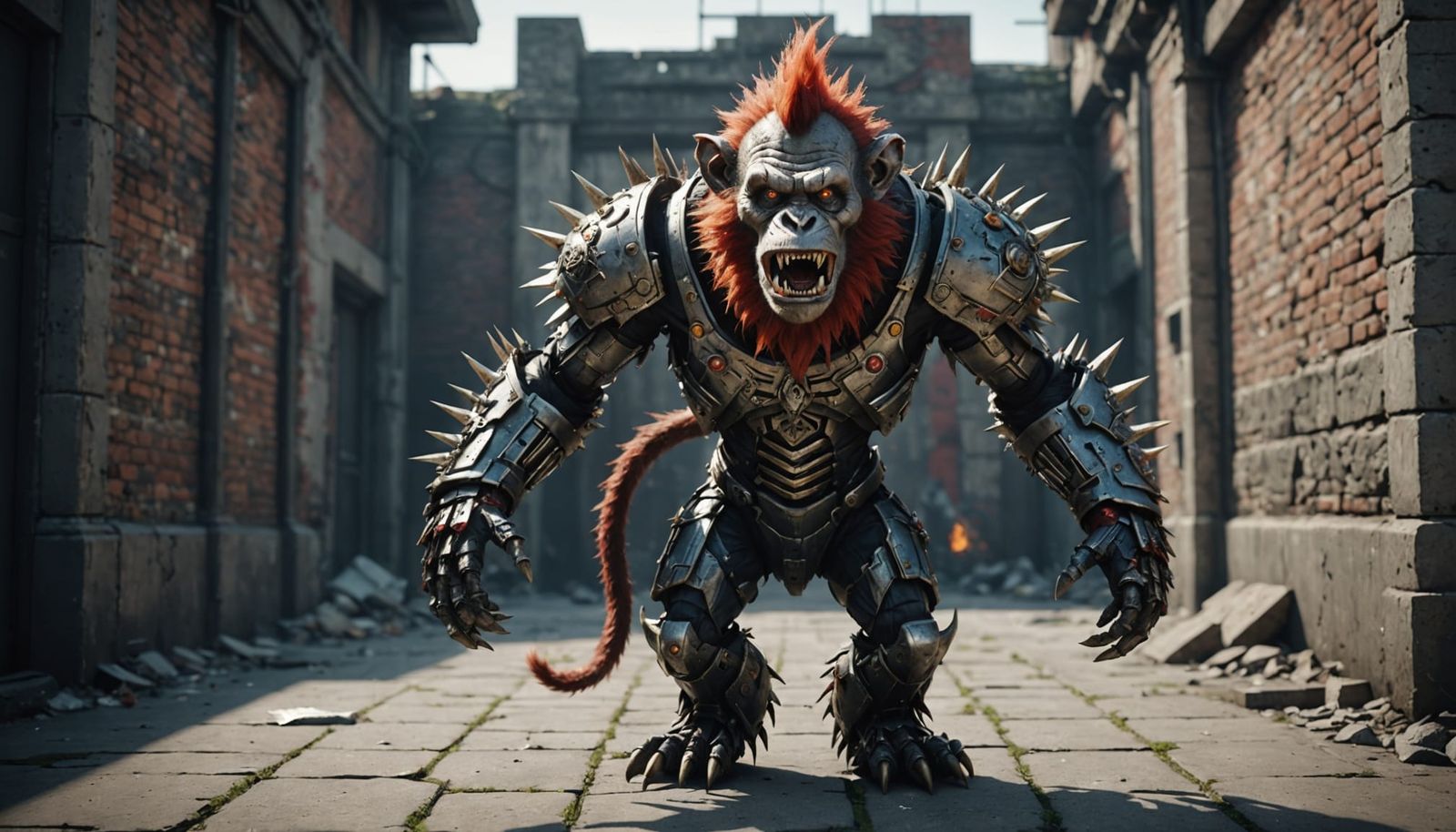 Cyberpunk Apocalypse: Armored Zombie Monkey on Collision Cou...