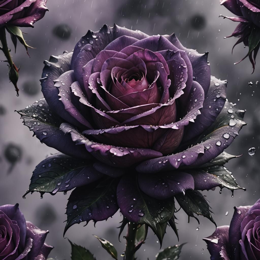 Black and Purple Rose with Water Mist