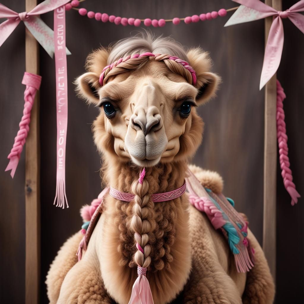 Fluffy Boho Camel with Pink Braids