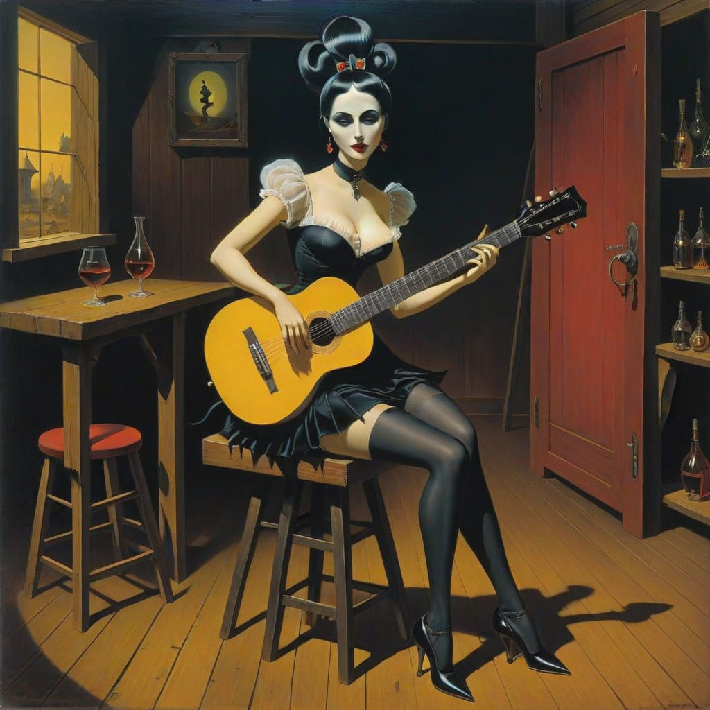 Dark Surrealist Goth Dancer in Oil Painting