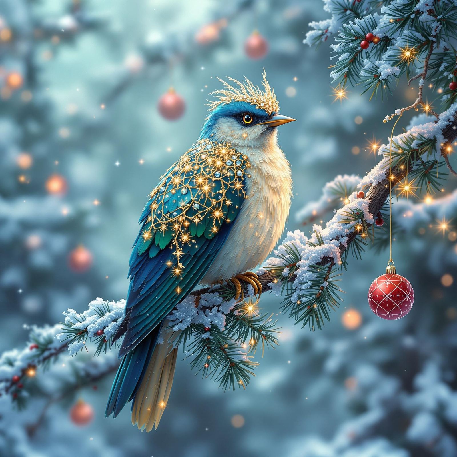 Winter Wonderland Bird with Sparkling Ornaments