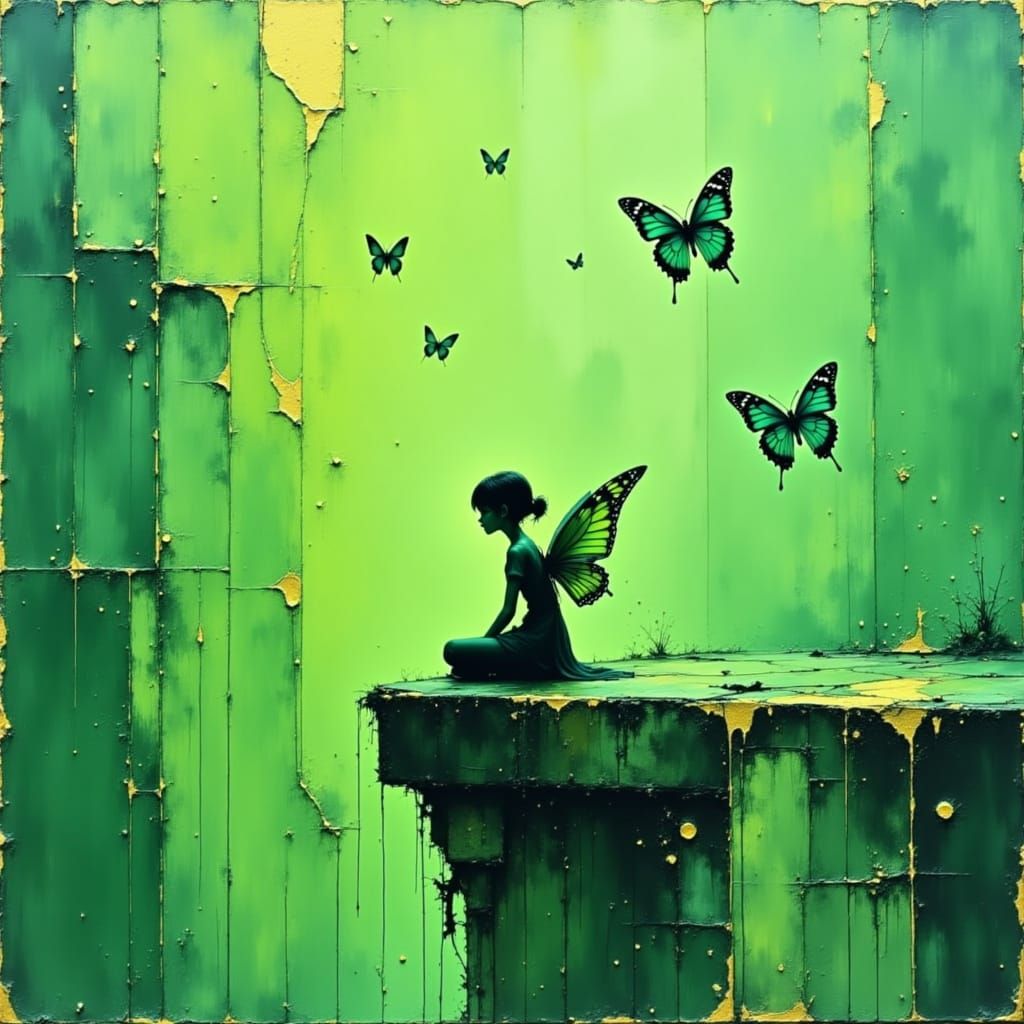 Anime Angel in a Whimsical Green Landscape
