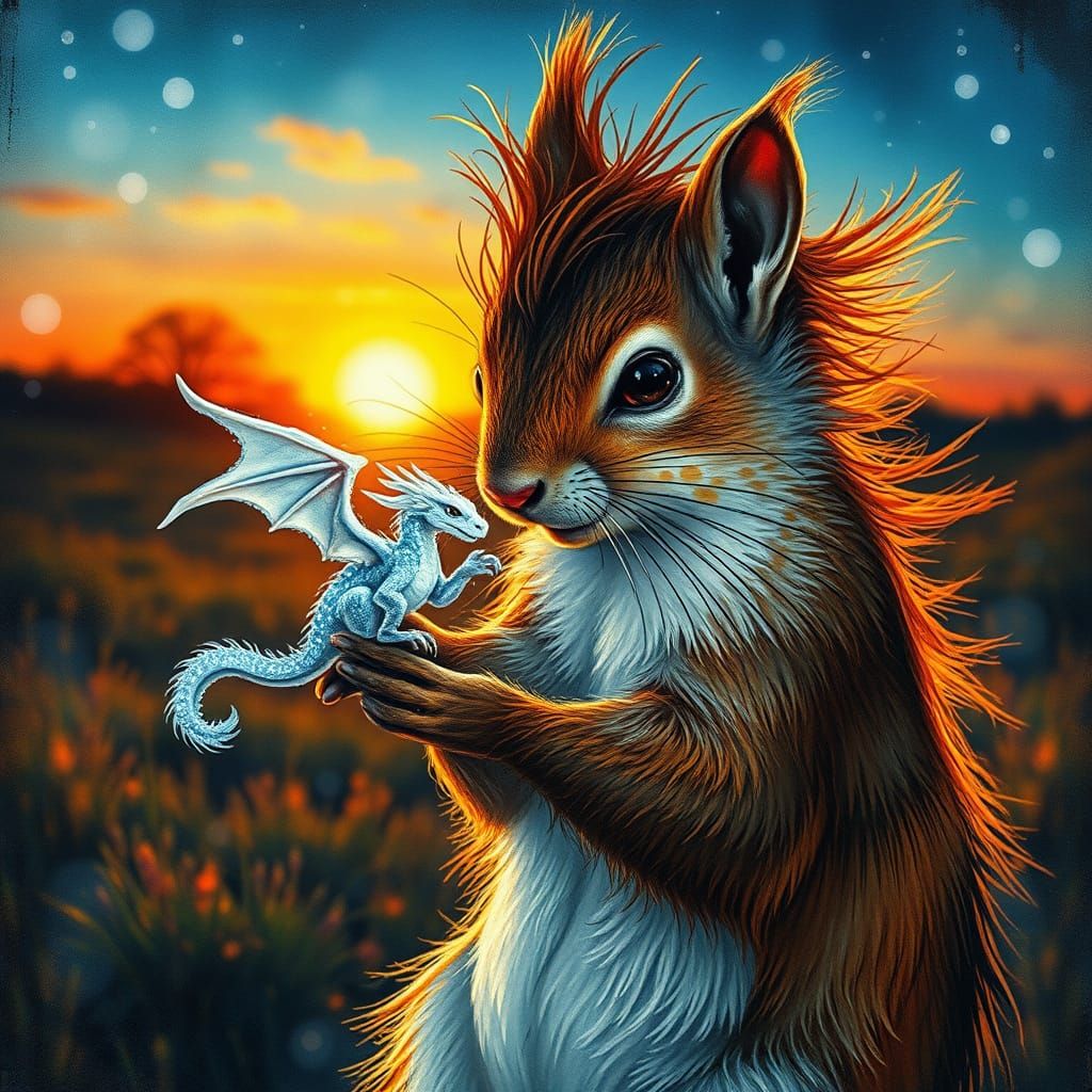 Fantasy Squirrel Dragon Masterpiece in Impasto Style