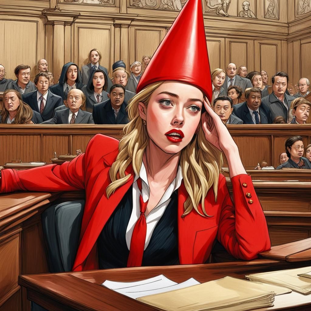 Humorous Courtroom Scene in Stylized Matte Painting