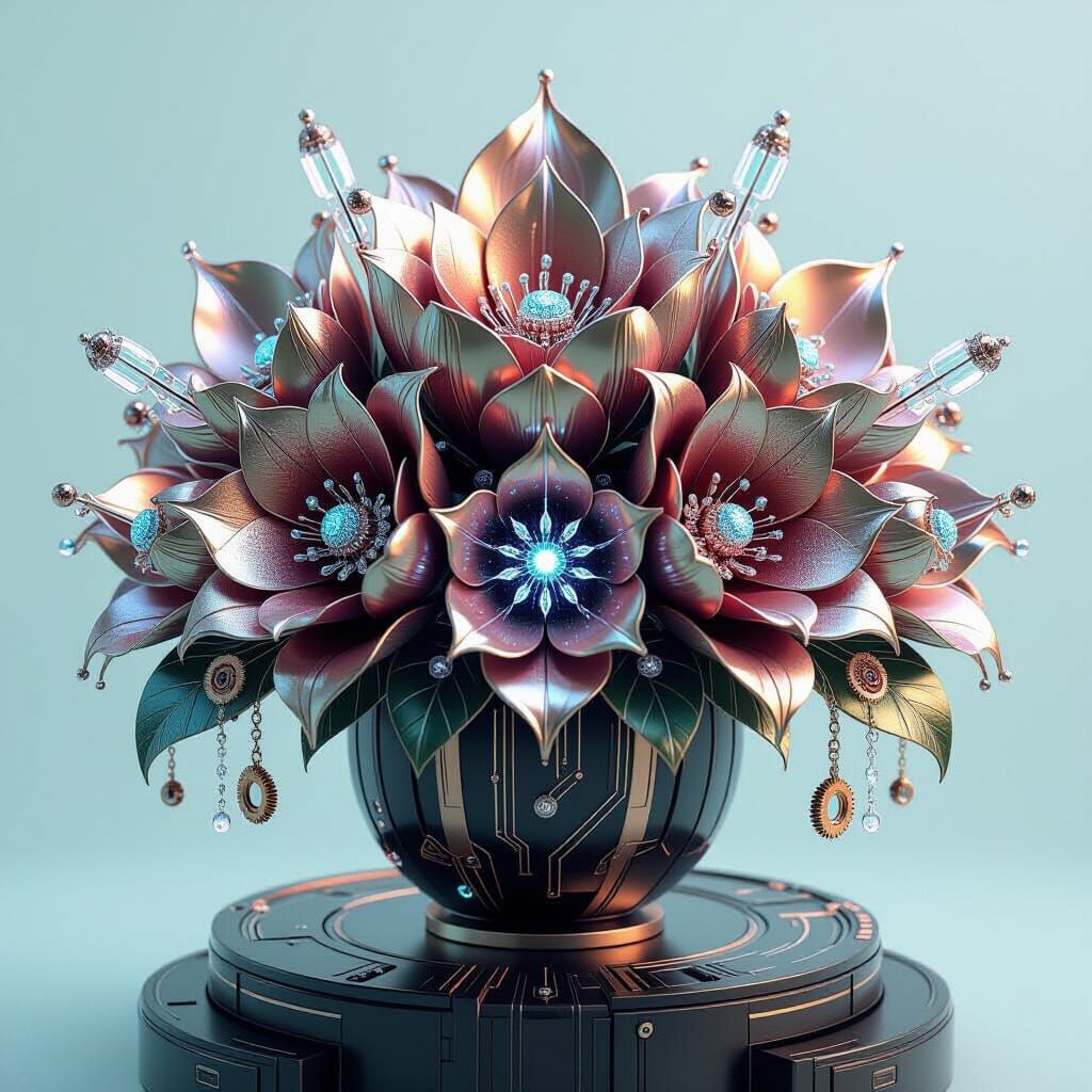 Futuristic Floral Sculpture with Bioluminescent Petals