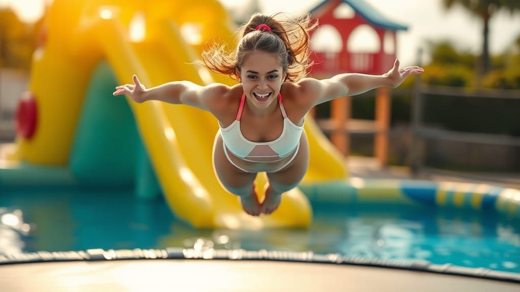 Athletic Woman's Perfect Swan Dive, Hyper-Realistic Portrait