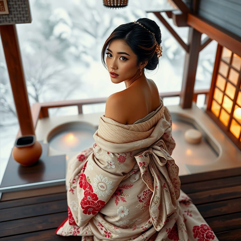 Exquisite Alabaster Beauty in Snowy Japanese Paradise