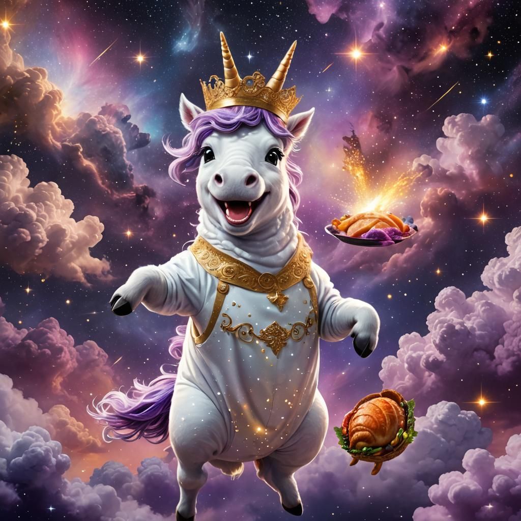 Thanksgiving Unicorn in Cosmic Astral Holographic Illustrati...
