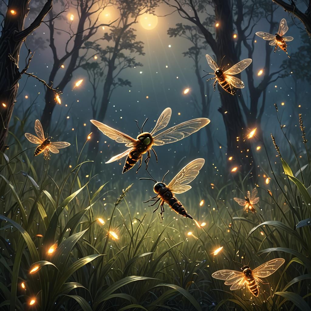 Fireflies Dance in a Sparkling Fantasy Landscape