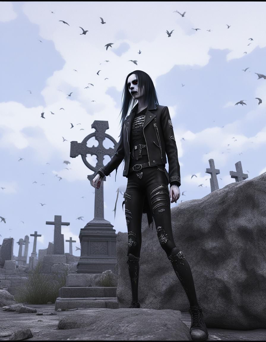 Gothic Corpse Paint Portrait in Cemetery Ruins