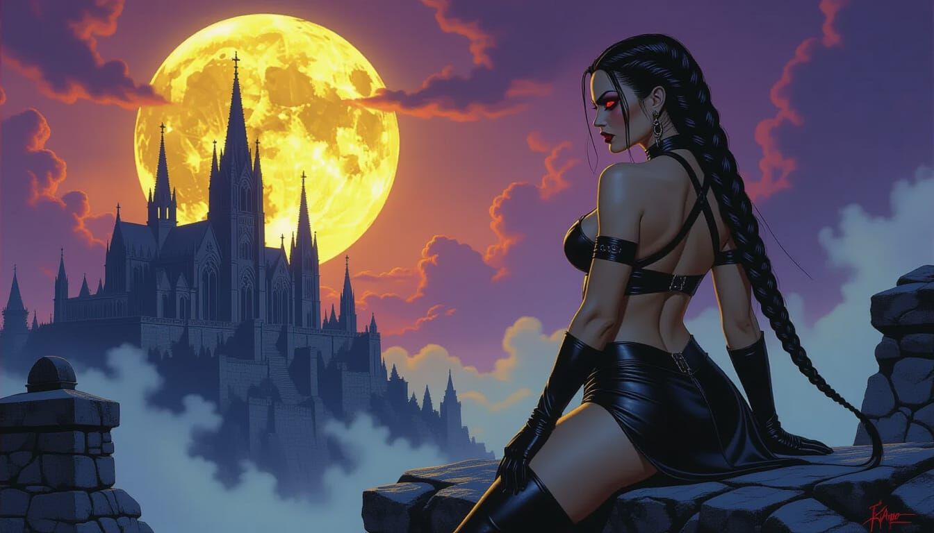 Vampire Overlooking Graveyard in Gritty Fantasy Art