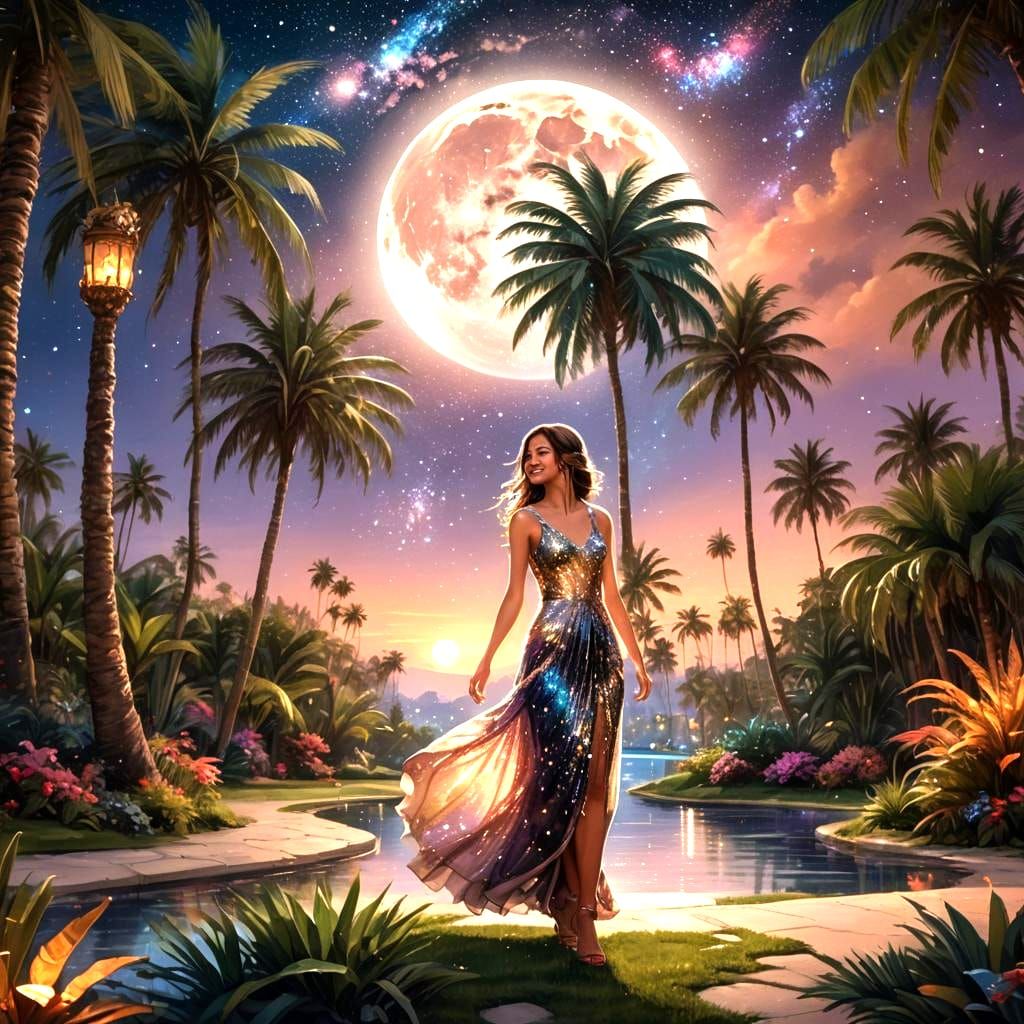 Lush Palm Garden Scene with Stylish Girl in Unreal Engine