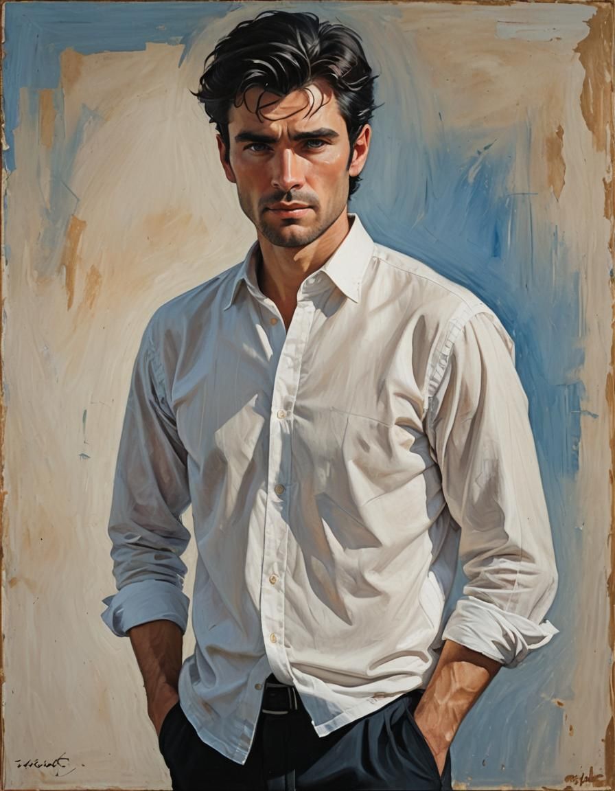 Confident Man in Oil Painting with Classic Realism