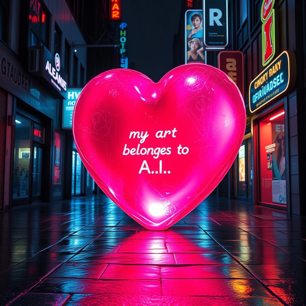 Glowing Candy Heart Sculpture Dominates Dark Alleyway