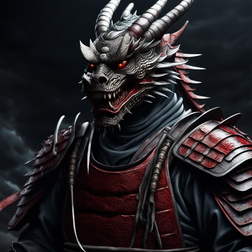Undead Samurai Dragon in Dark Fantasy Style