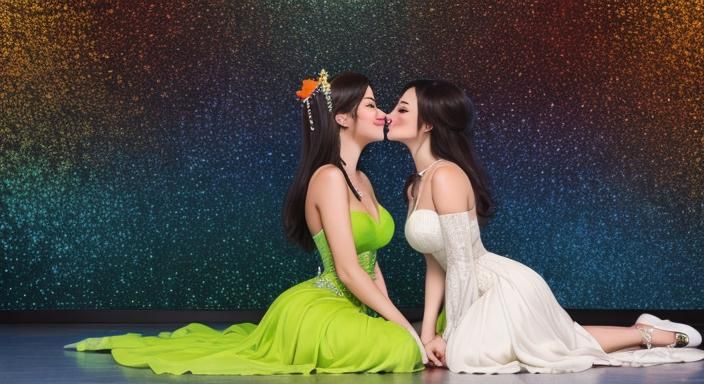 Intimate Embrace in Neon Night: Realistic Digital Art