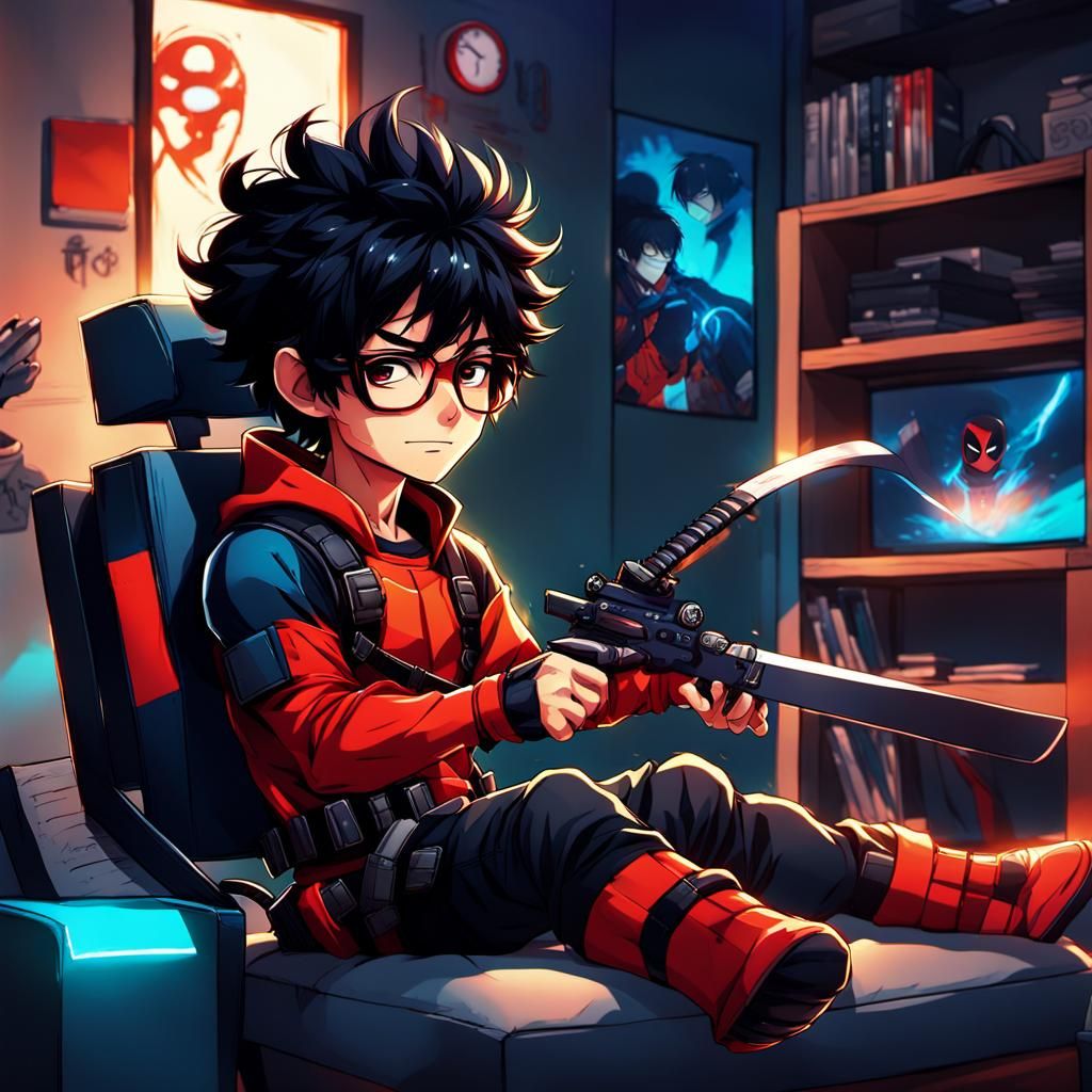 Boy Cosplaying Deadpool in Anime Key Visual
