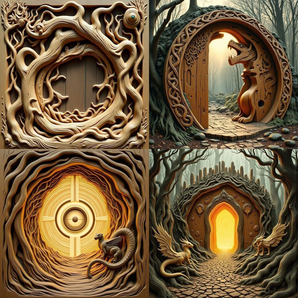 Whimsical Woodcut Portal to a Mysterious Dark Magic Realm