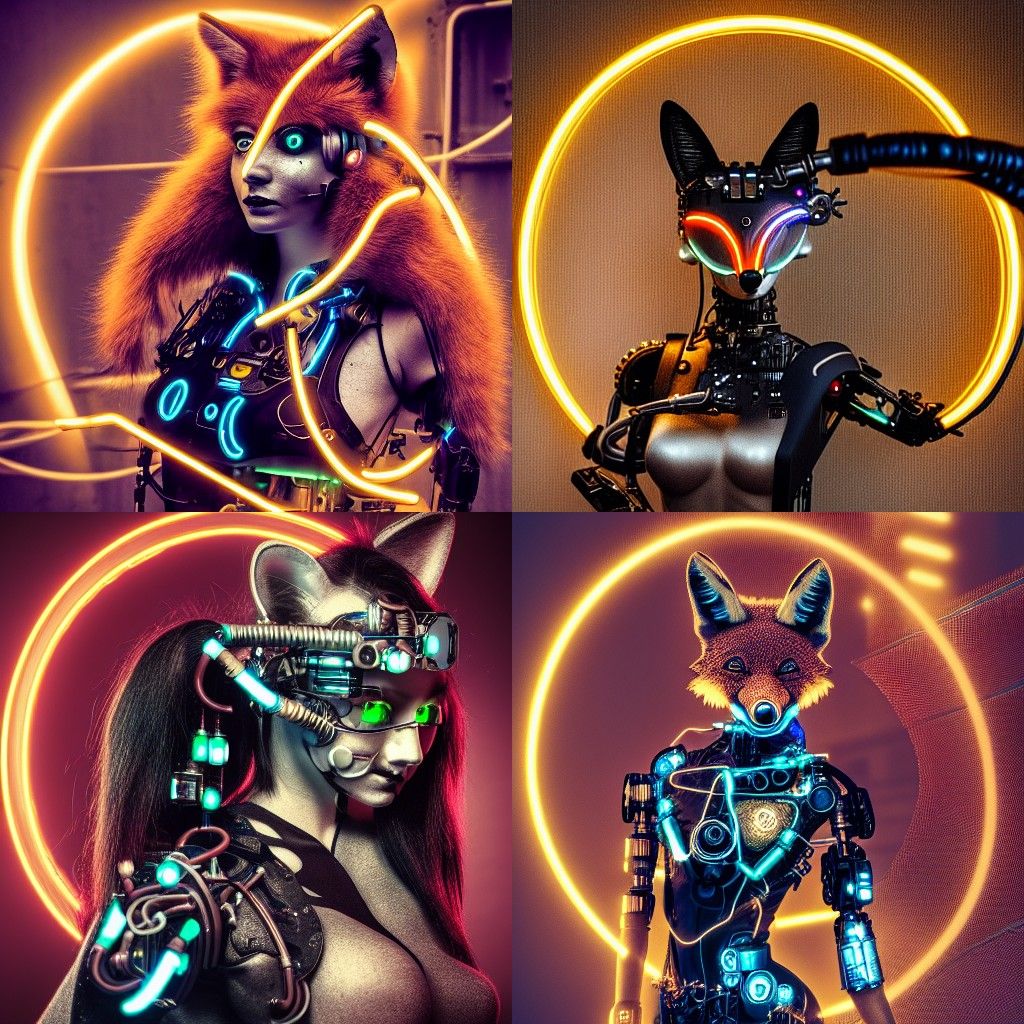 Cyborg Fox Woman in Steampunk Cyberpunk Style