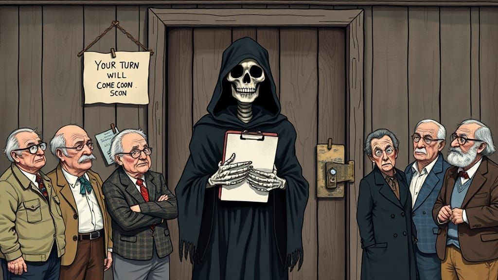 Grim Reaper as Bumbling Bureaucrat in Monty Python Style