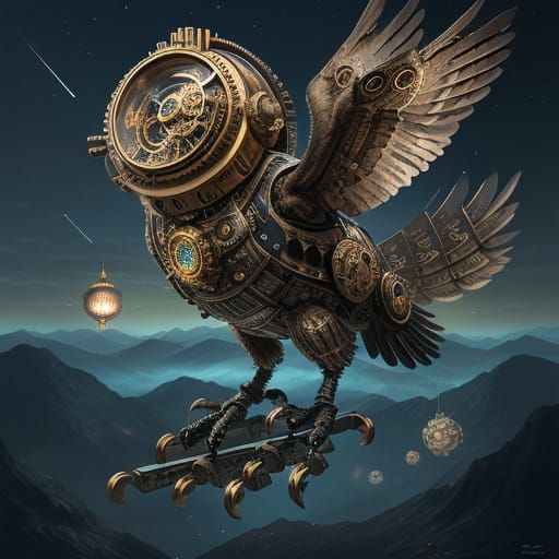 Steampunk Clockwork Owl Takes Flight: Digital Matte Painting