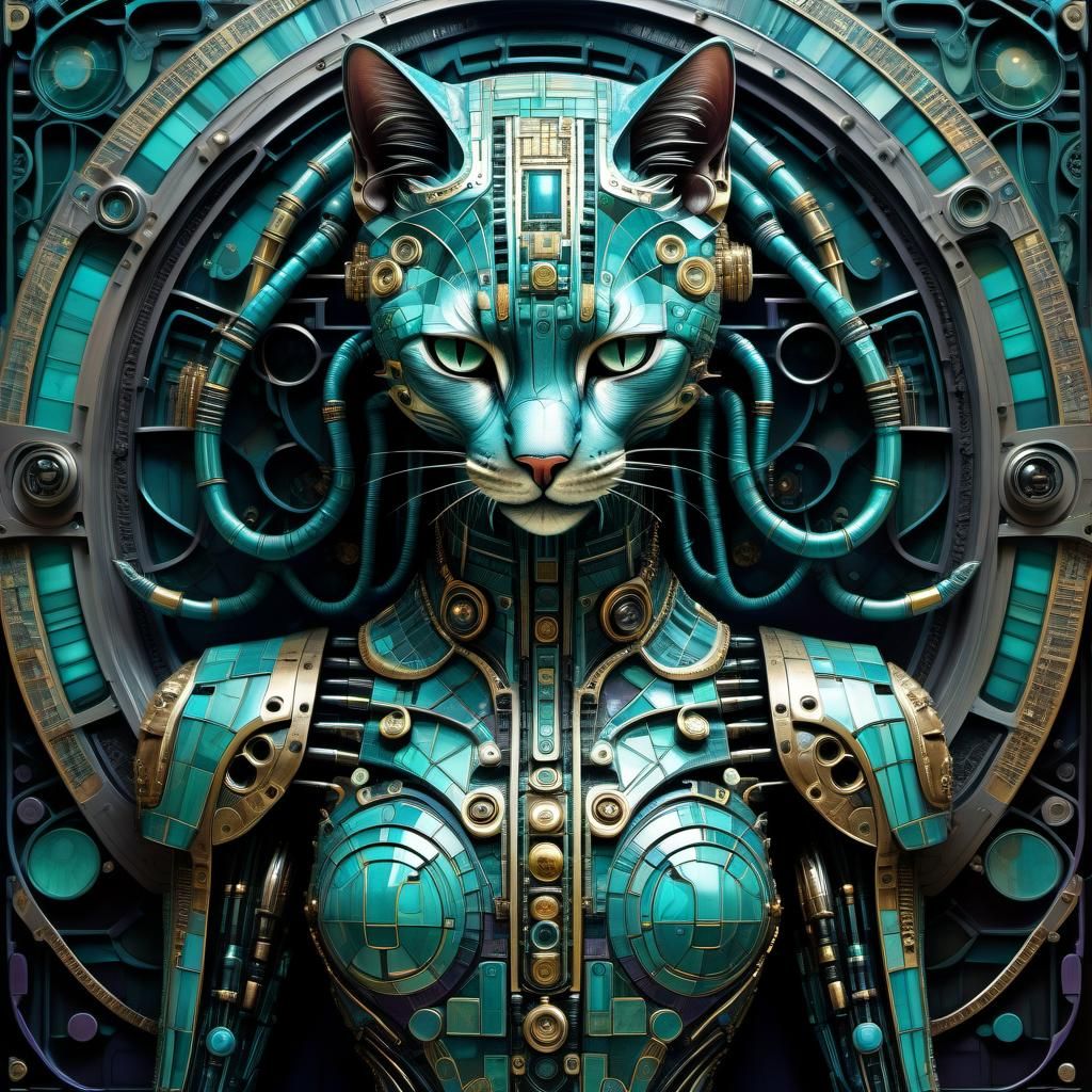Futuristic Biomechanical Feline Humanoid in Giger Style