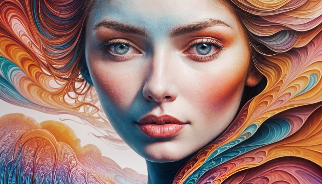 Surreal Woman's Face Melts Into Abstract Pattern