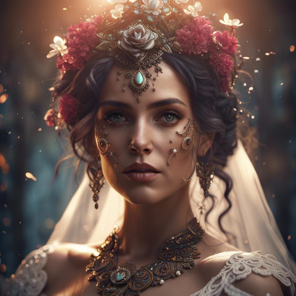 Detailed Matte Painting of a Bride's Face