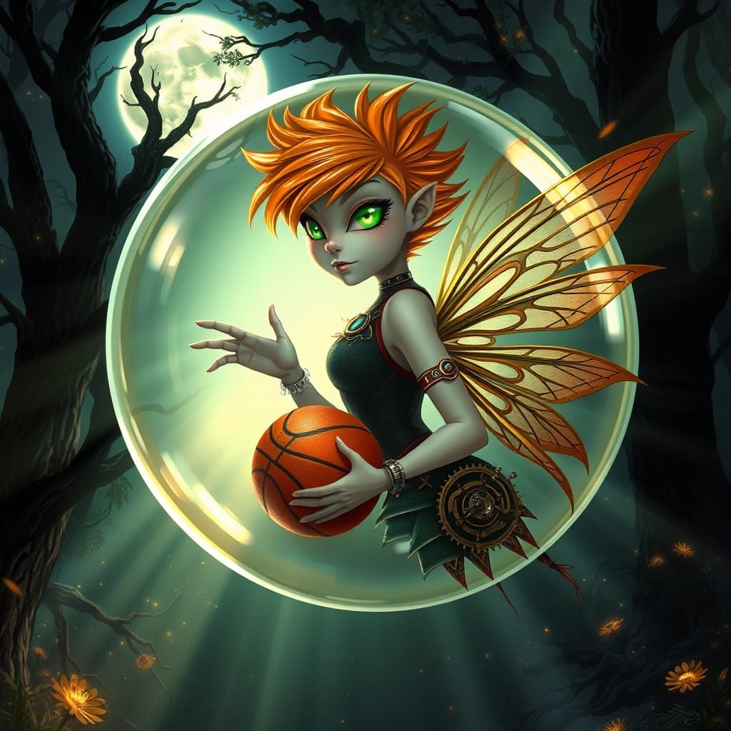 Gothic Fairy Basketball Coach in Moonlit Forest