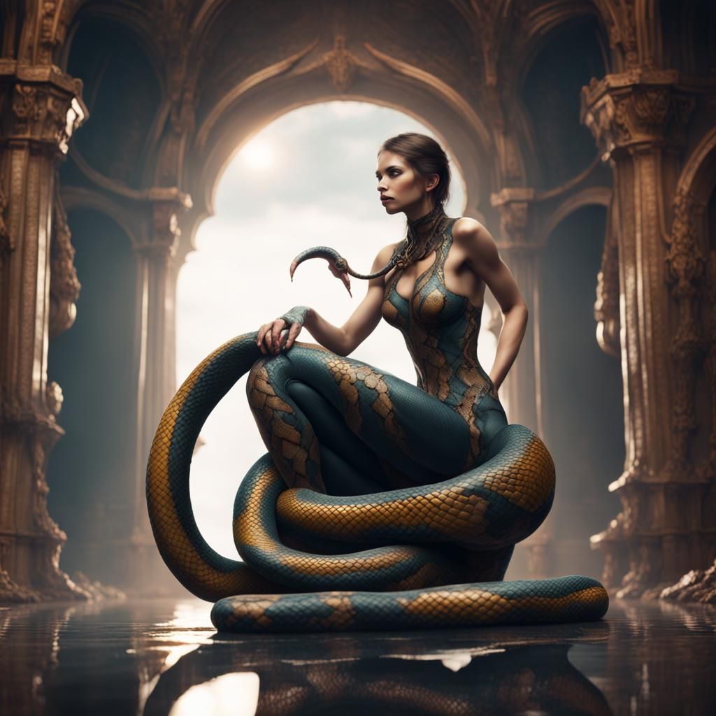Detailed Naga Woman Snake Body Fantasy Art