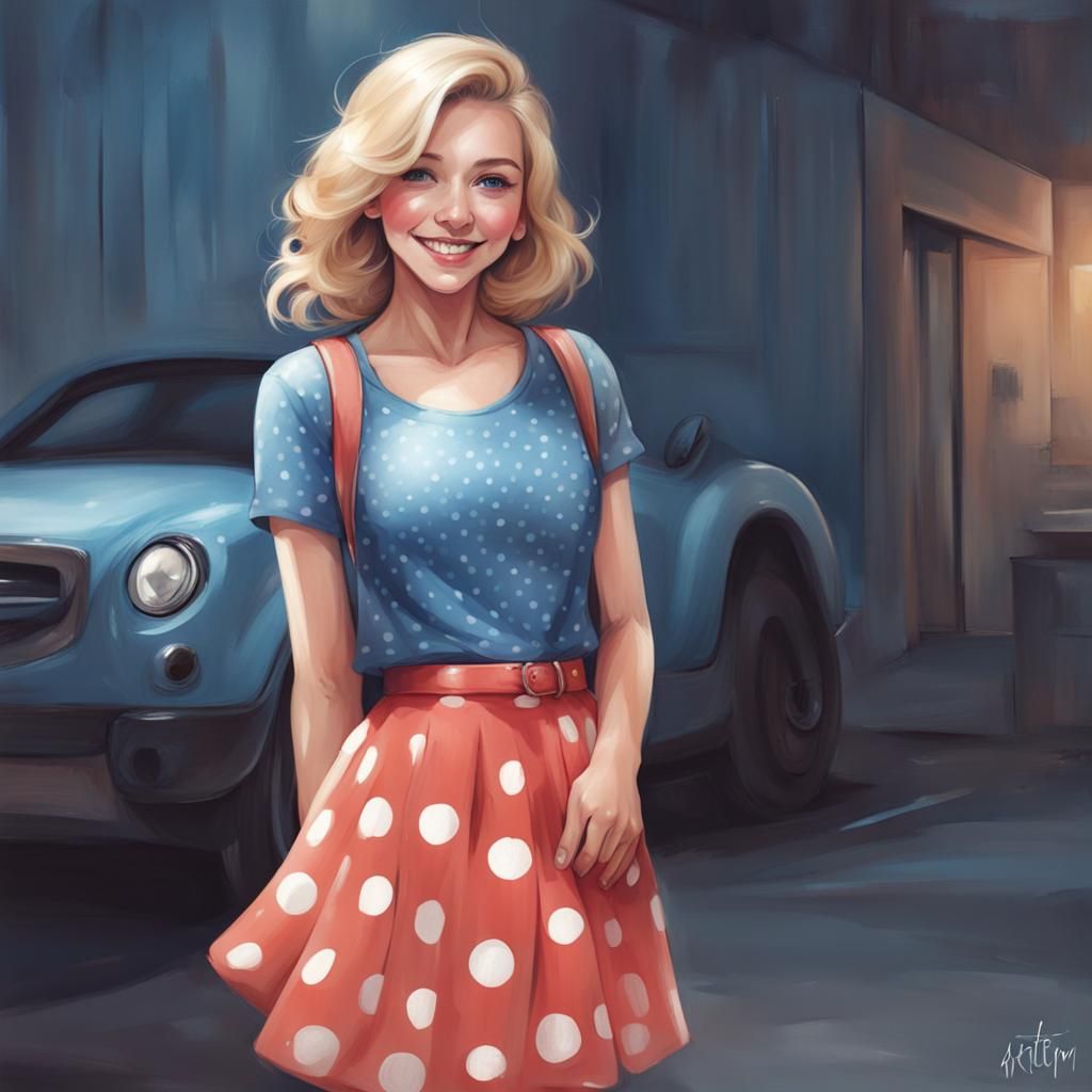 Smiling Girl in Polka Dot Skirt, Artgerm Style