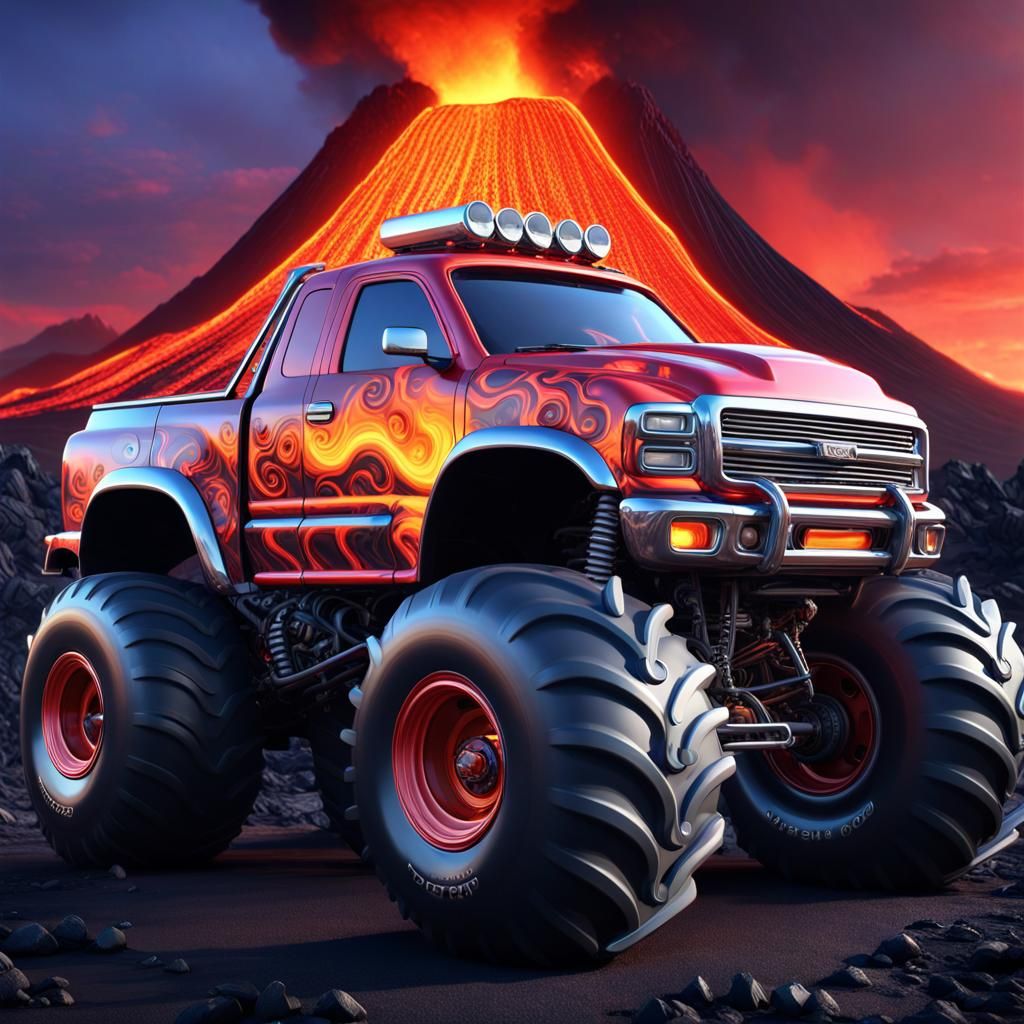 Monster Truck on a Volcanic Landscape in 3D