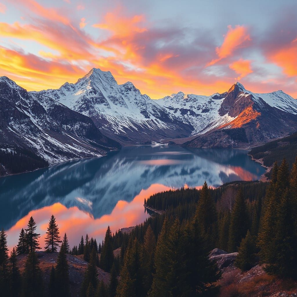 Surreal Alpine Landscape at Sunrise in Hyperrealistic Style
